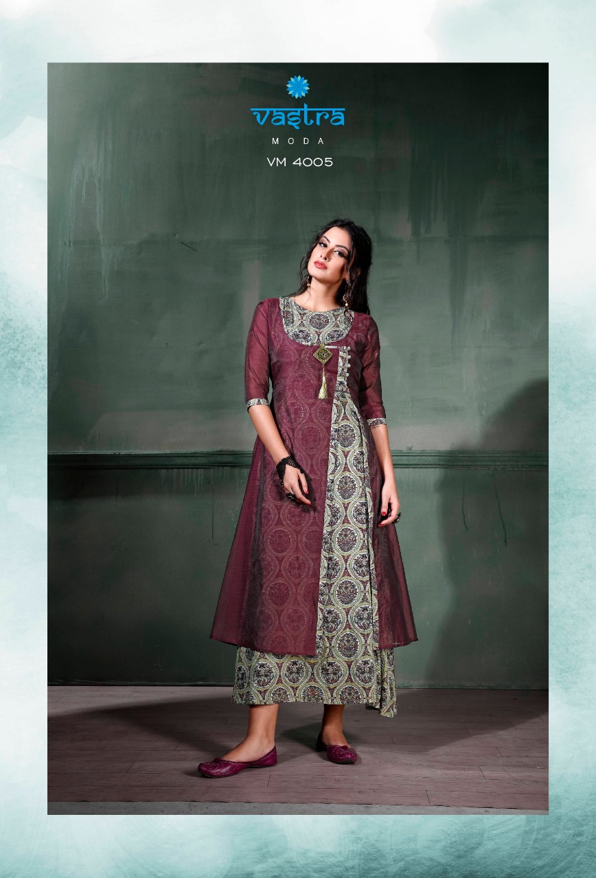 Occassion Vol 1 By Vastra Moda 4001 Series Fancy Designer Reyon With Chanderi Kurti Catlog Wholesale...
