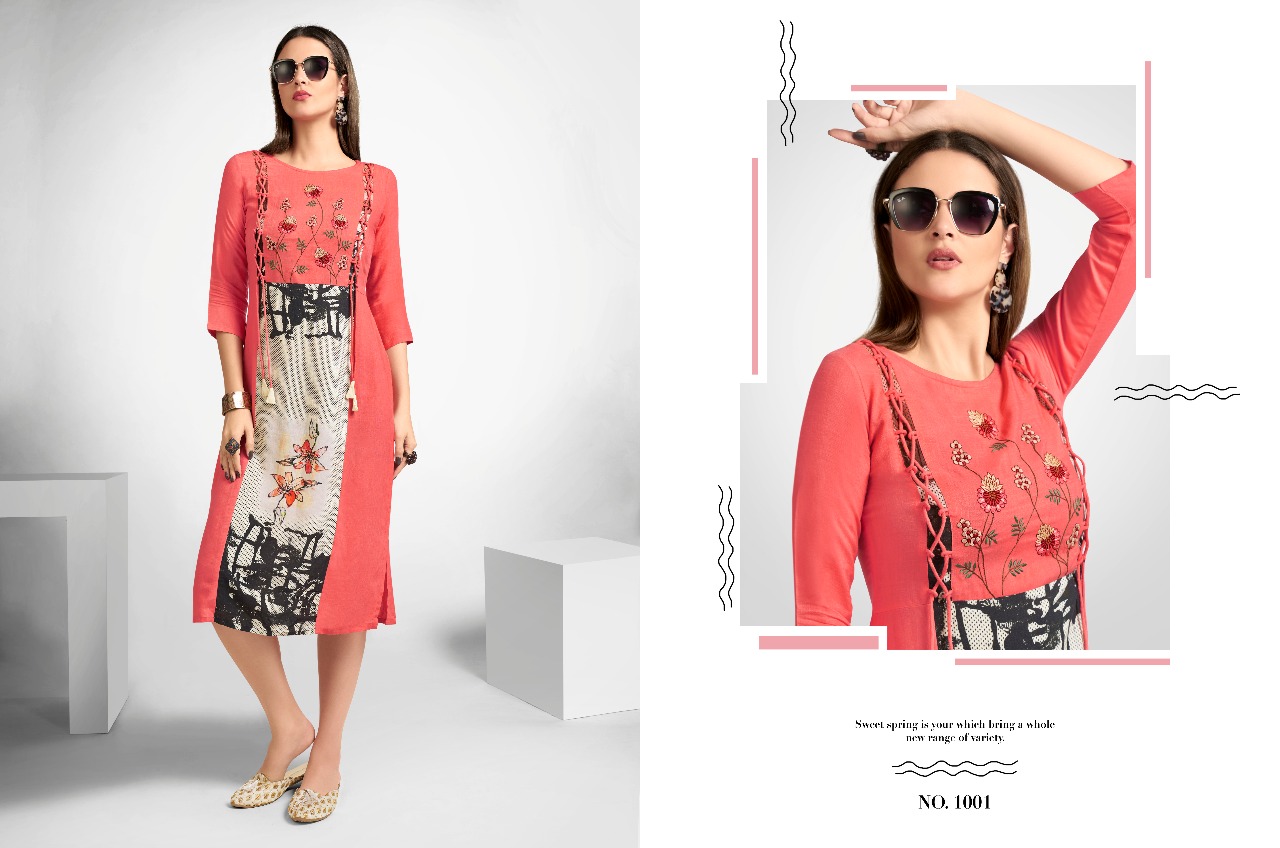 Aarkhi 1001 Series Designer Reyon Slub Digital Printed Kurti Catlog Wholesaler And Supplier Surat