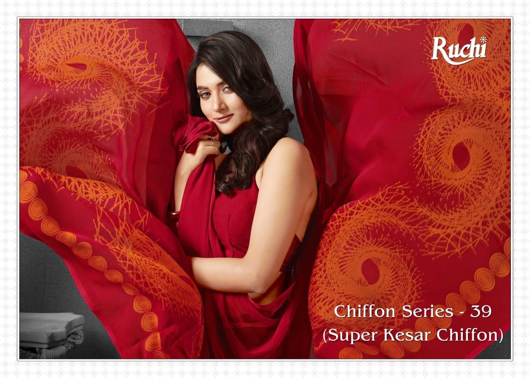 Super Kesar Chiffon 39 By Ruchi 3901 Series Fancy Chiffon Printed Saree Collection Wholesaler Surat