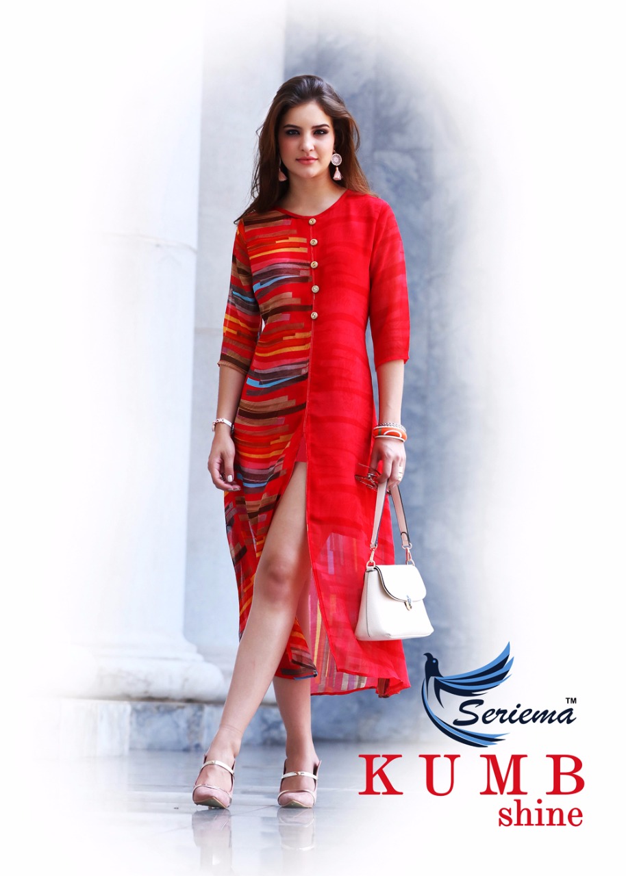 Seriema Kumb Shine 1198 Series Designer Georgette Printed Kurti Catlog Wholesale Dealer And Supplier...