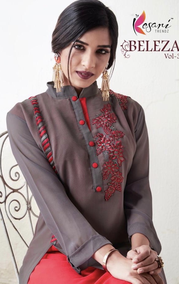 Beleza Vol 3 By Kesari Trendz 1011 Series Fancy Designer Georgette Emb Kurti Collection Wholesale De...