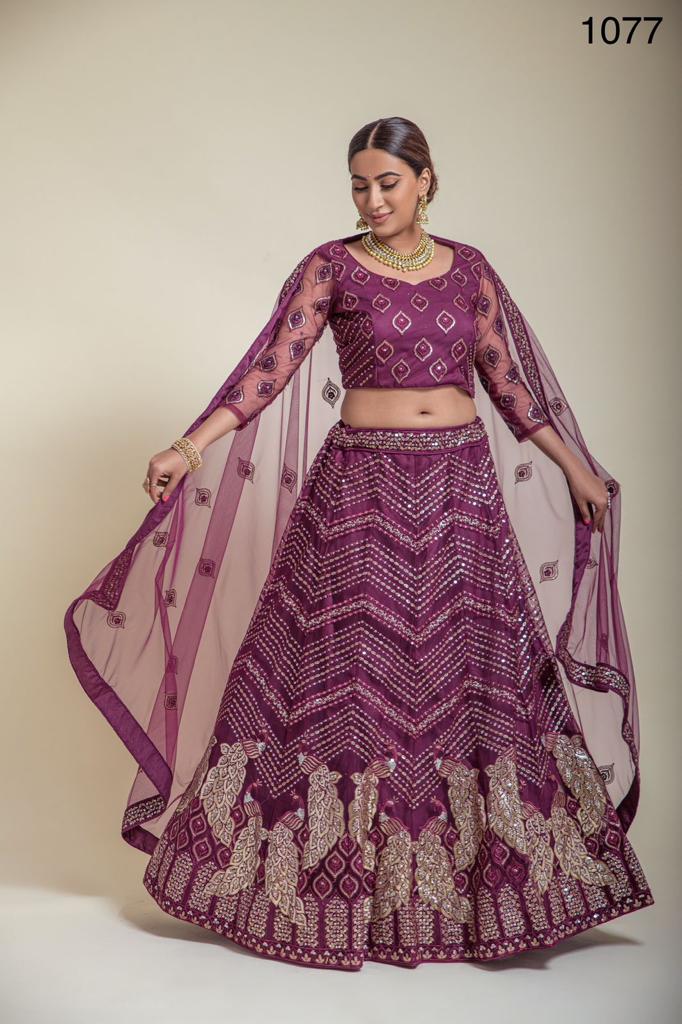 1077 Purple Color Designer Embroidered Sequins Lehengacholi