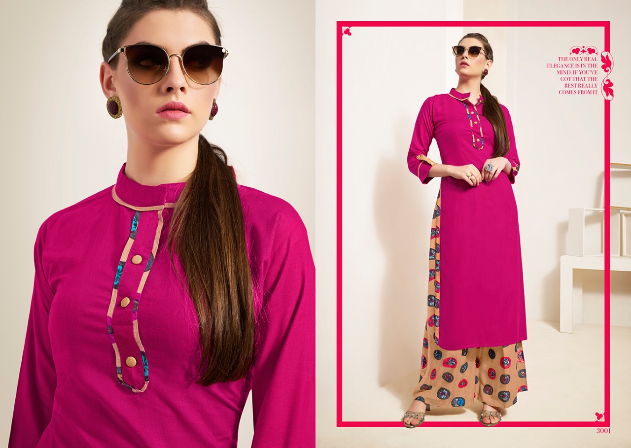S More Fashion Baleno Vol 3 3001 Series Reyon Kurti With Plazzo Catlog Wholesale Dealer And Supplier...