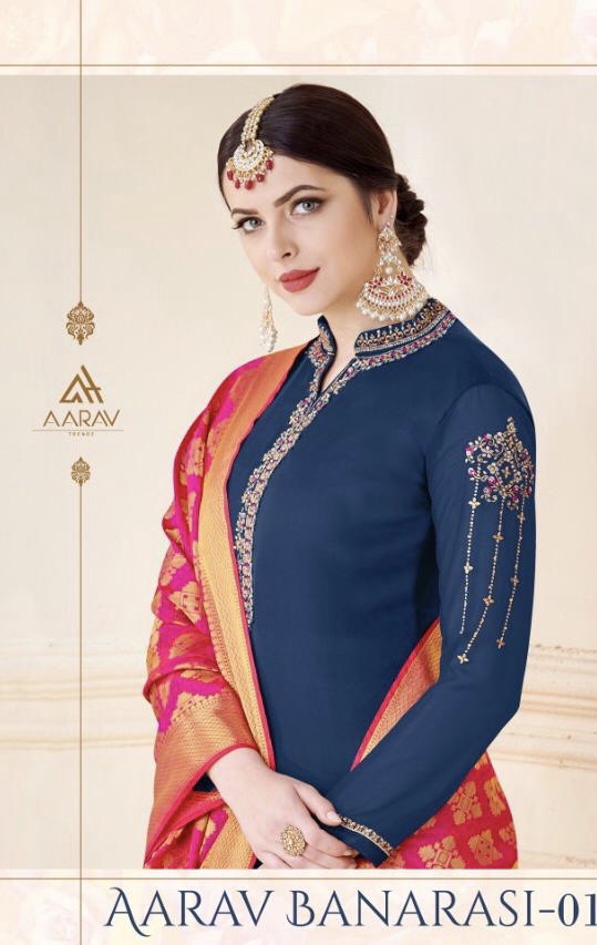 Aarav Banarsi Vol 1 By Aarav Trendz 201 Series Fancy Satin Georgette Salwar Kameez Catlog Wholesale ...