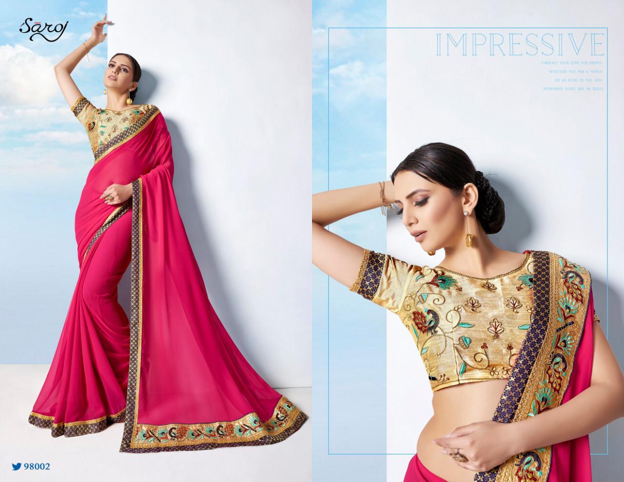 Ragini By Saroj 98001 Series Designer Party Wear Georgette Saree Collection Wholesaler Surat