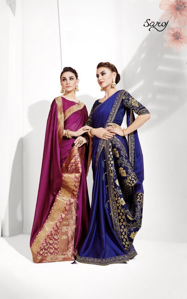 Abhushan By Saroj 73001 Series Fancy Designer Party Wear Silk Saree Collection Wholesaler Surat