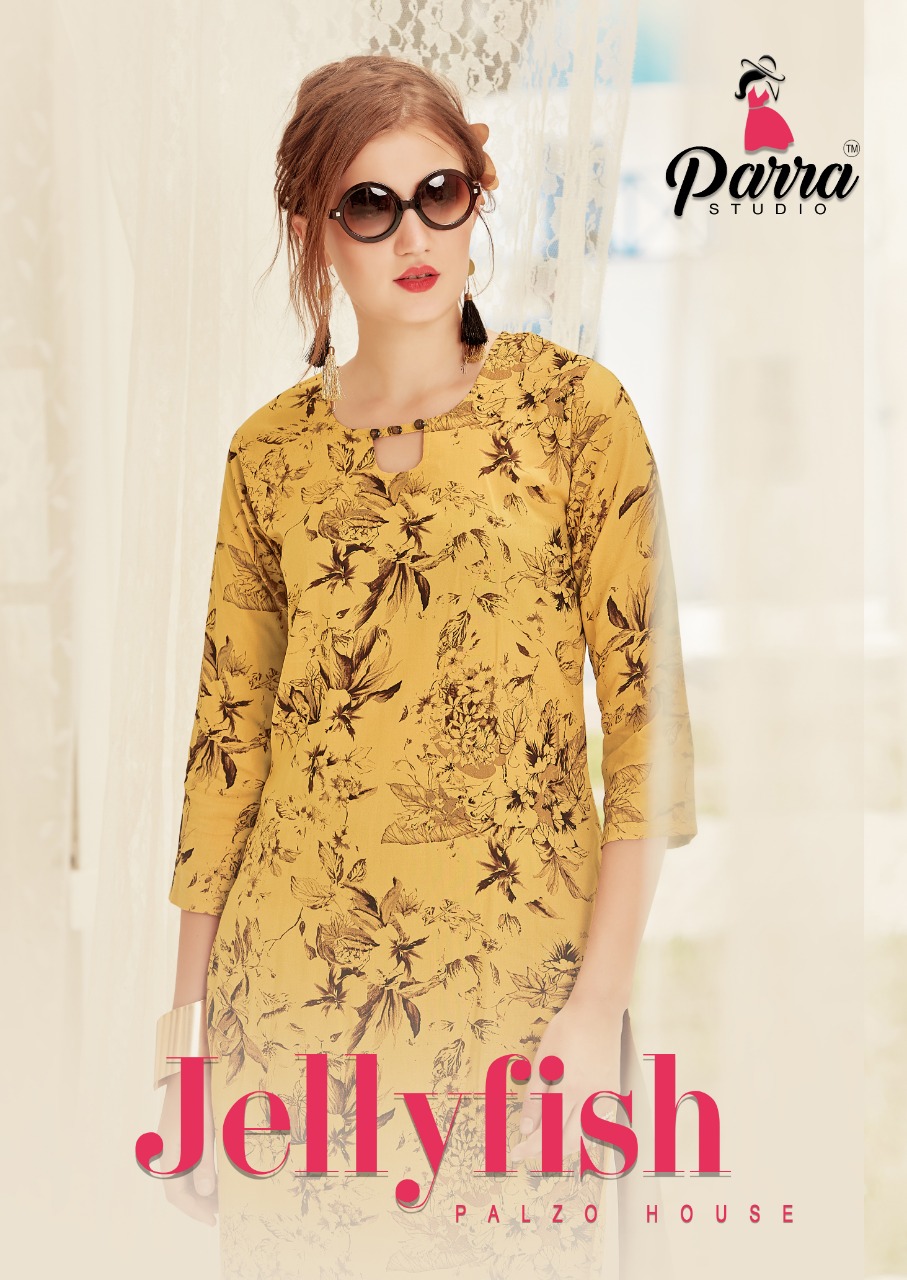 Jellyfish By Parra Studio 2001 Series Fancy Pure Reyon Printed Kurti With Plazo Collection Wholesale...