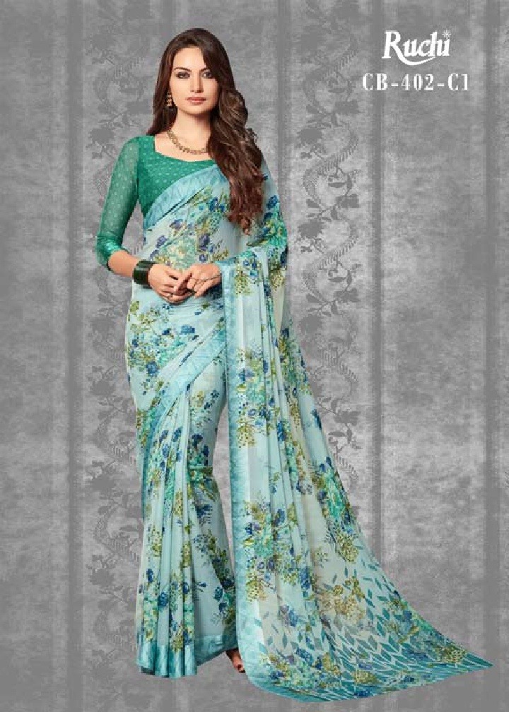 Ruchi Saree Fancy Chiffon Satin Patta Printed Saree Catlog Wholesale Dealer Surat