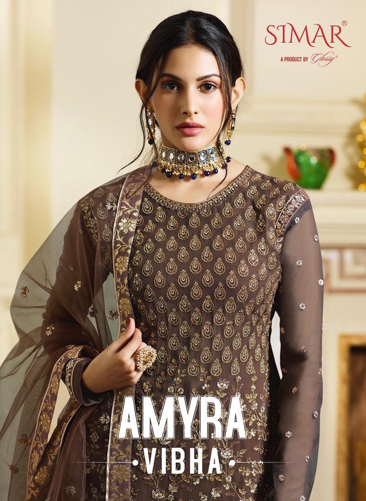 Amyra Vibha By Simar Glossy 4050 Series Fancy Pure Satin Party Wear Sarara Suit Collection Wholesale...
