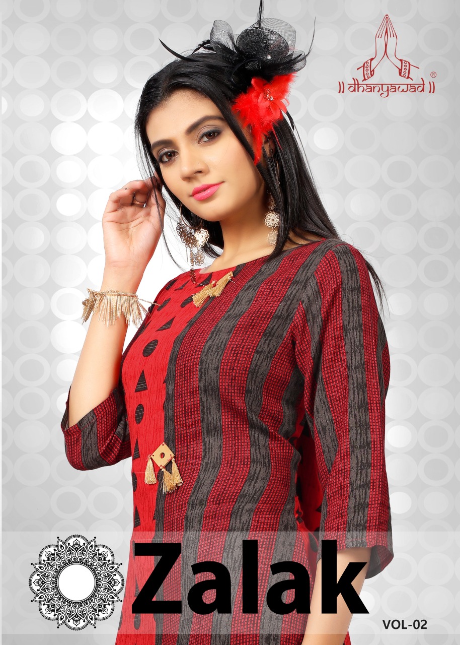 Zalak Vol 2 By Dhanyawad Ksm 321 Series Fancy Reyon Digital Printed Kurti Catlog Wholesaler Surat