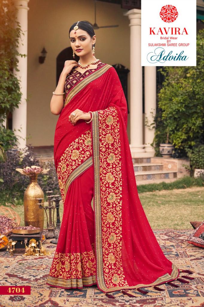 Advika By Kavira Series 4701 To 4709 Vichitra Bluming Colors With Work And Saroski Work