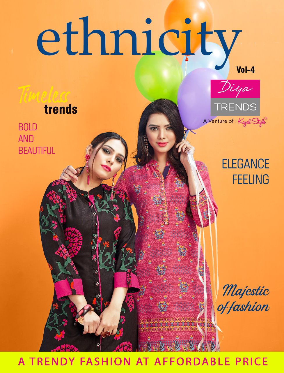 Ethnicity Vol 4 By Diya Trendz 4001 Series Fancy Cotton Reyon Kurti Collection Wholesaler Surat