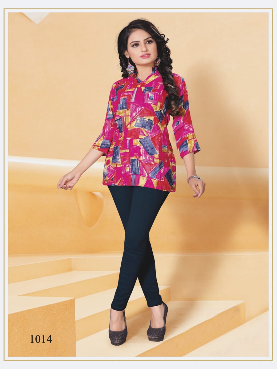 Ganesh Tops By Falak International Reyon Kurti Collection Wholesaler Surat