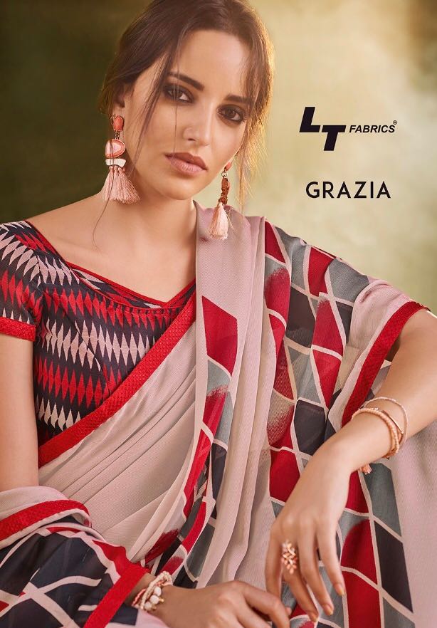 Grazia By Lt Fabrics 34001 Series Crape Chiffon Printed Saree Catlog Wholesaler And Supplier Surat