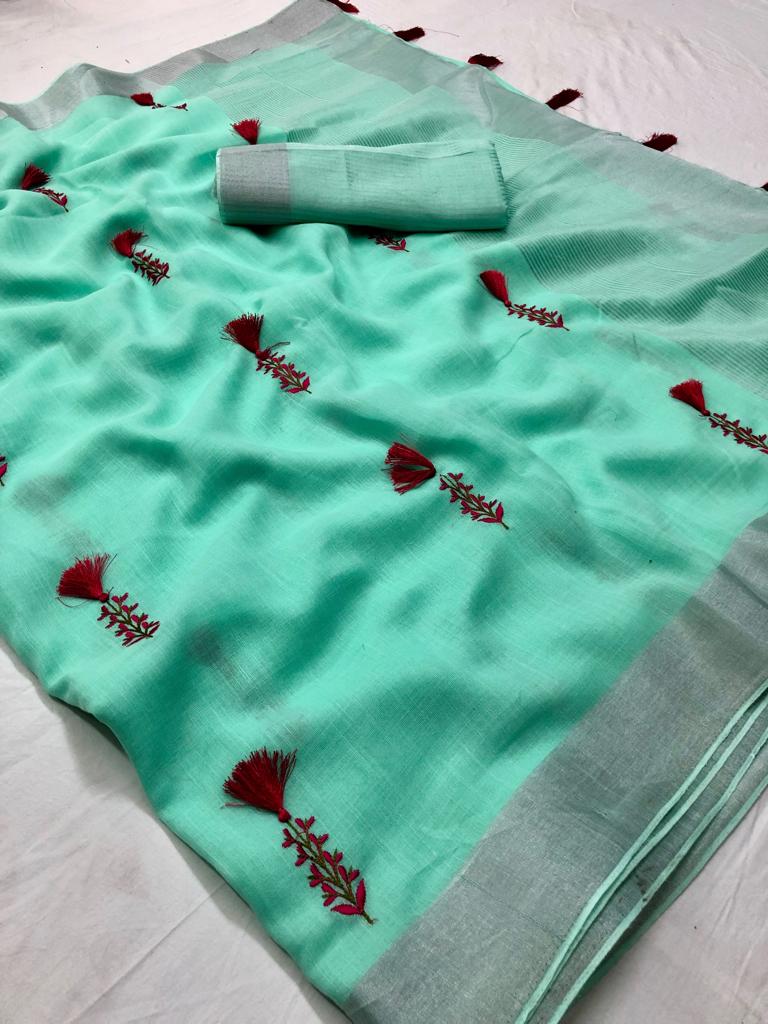 Tassals Linen Fancy Designer Linen Silk Tassals Saree Collection Wholesaler Surat