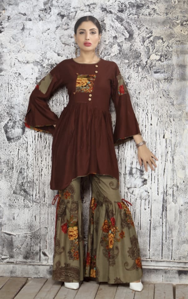 Tweet By Mirayaa 001 Series Fancy Heavy Reyon Kurti With Sarara Collection Wholesaler Surat