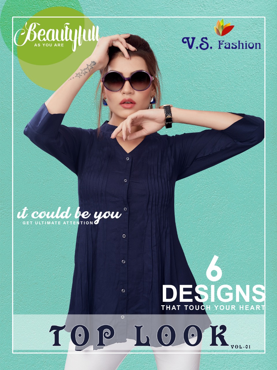 Top Look Vol 1 By Vs Fashion 401 Series Fancy Reyon Kurti Catlog Wholesaler Surat
