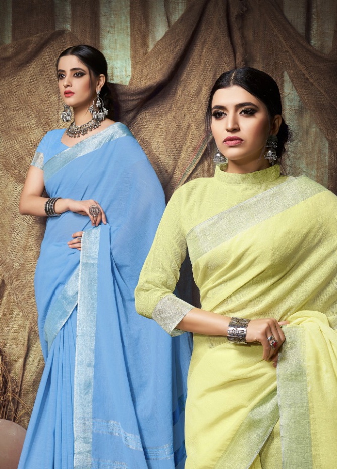 Coconut By Saroj 1001 Series Fancy Linen Cotton Saree Catlog Wholesale Dealer Surat