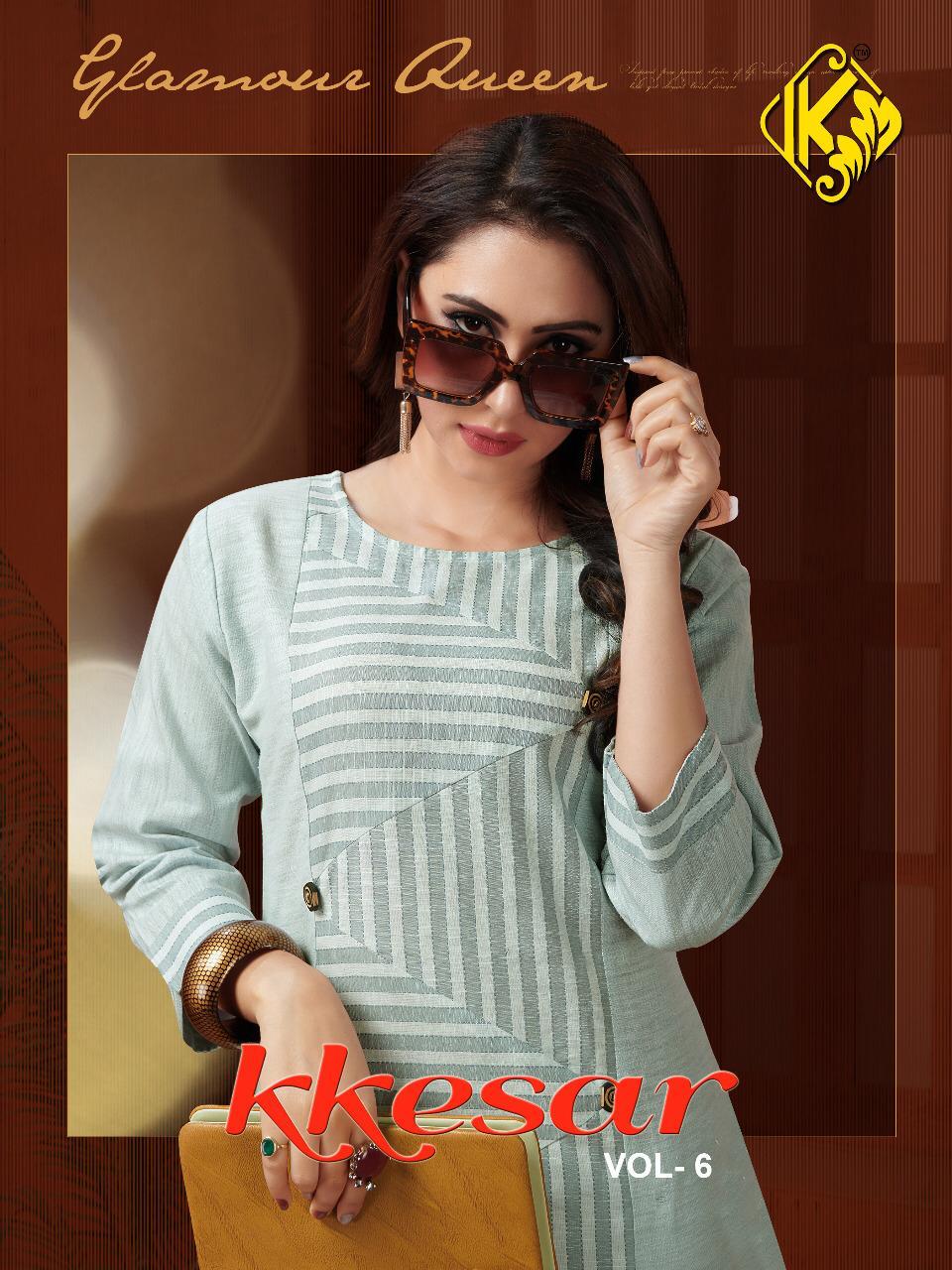 K Kesar Vol 6 By K 6001 Series Fancy Khadi Cotton Kurti Collection Wholesaler Surat
