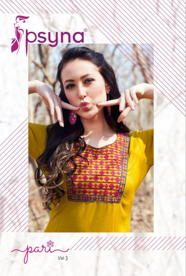 Pari Vol 3 By Psyna 301 Series Fancy Reyon Slub Kurti Collection Wholesaler Surat