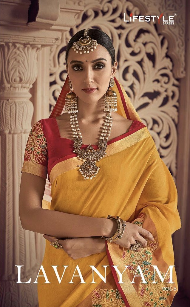 Lavanyam Vol 6 By Lifestyle 54381 Series Fancy Chanderi Weaving Silk Saree Wholesaler Surat