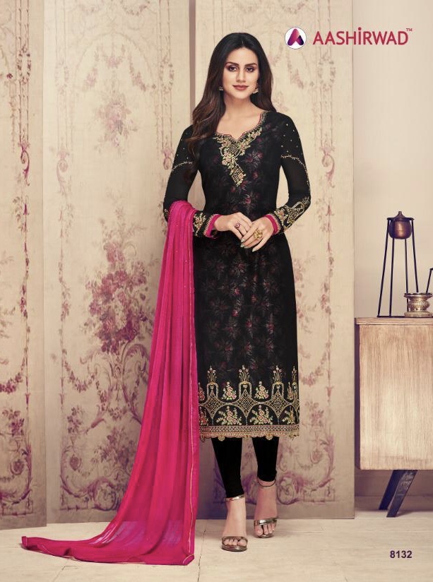 Naaz By Aashirwad 8127 Series Fancy Real Georgette Salwar Kameez Catlog Wholesale Dealer Surat