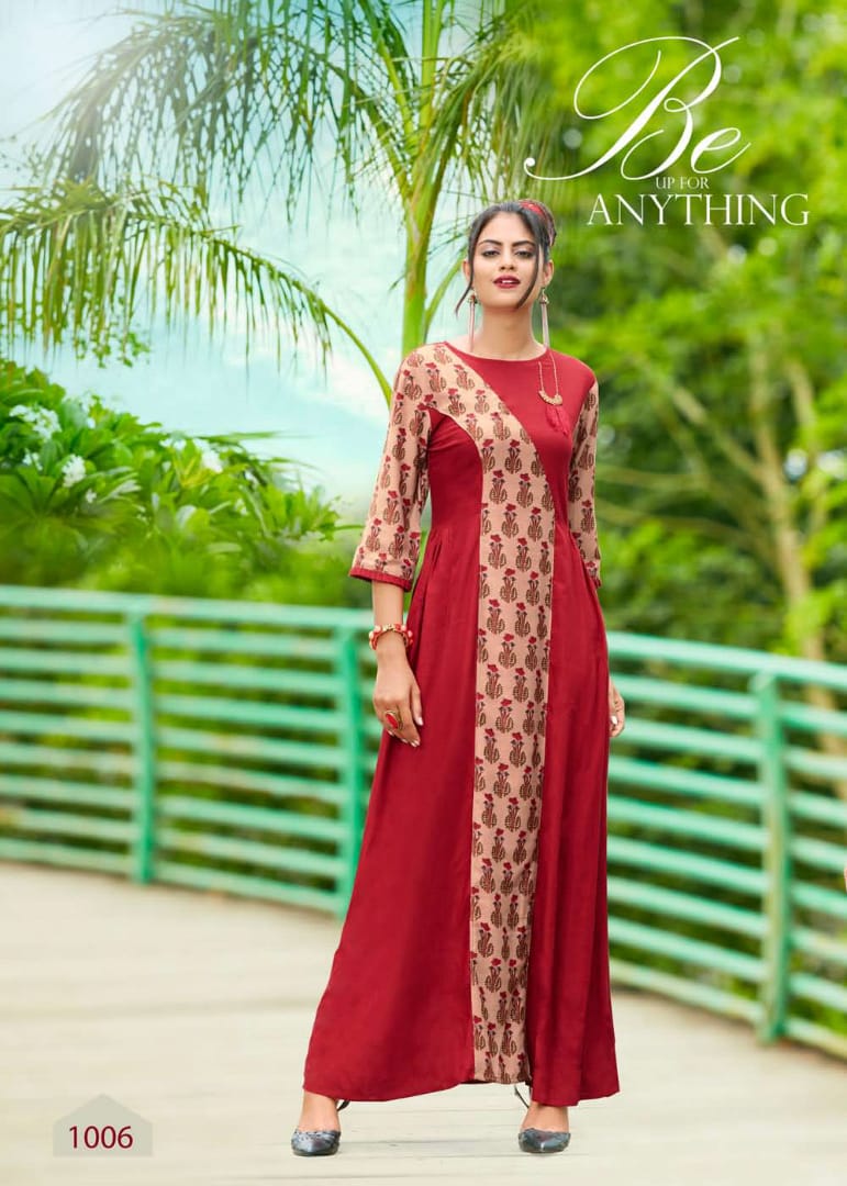 Kirara Ek Naya Rishta 1001 Series Gown Style Reyon Kurti Catlog Wholesale Dealer And Supplier Surat