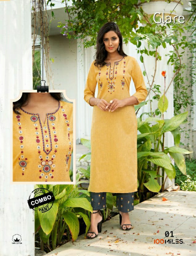 Glare Kurti With Combo Pant By 100 Miles Wholesaler Supplier From Gujrat