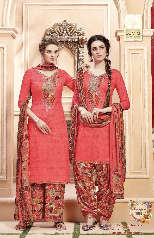 Kudi Punjab Di By Leela 1001 Series Fancy Cotton Parinted Emb Emb Patiala Suit Catlog Wholesale Dela...