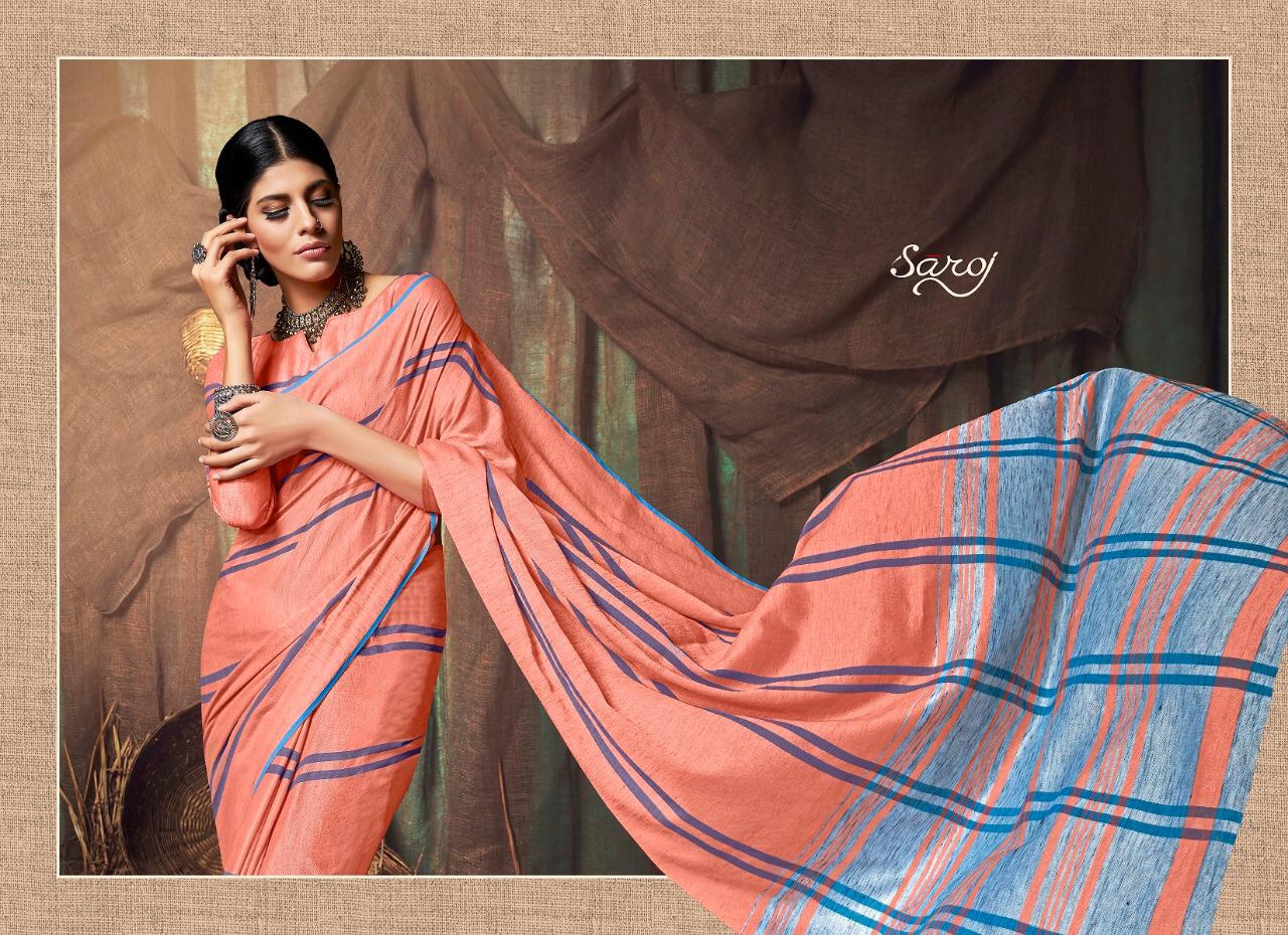 Vanilla Bean By Saroj 1001 Series Fancy Linen Printed Saree Catlog Wholesale Delaer Surat