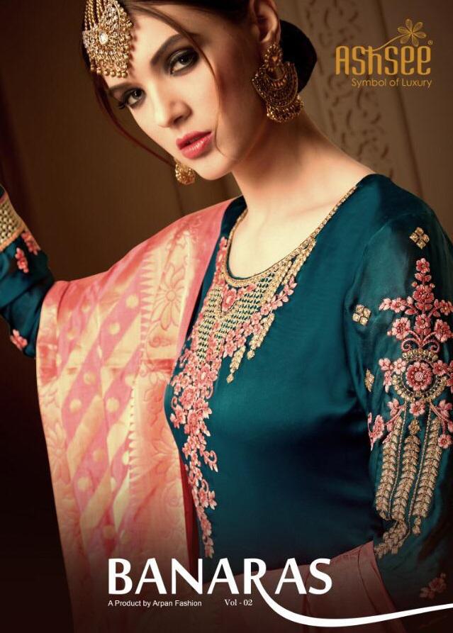 Banaras Vol 2 By Ashsee 7001 Series Fancy Satin Georgette Salwar Kameez Catlog Wholesaler Surat