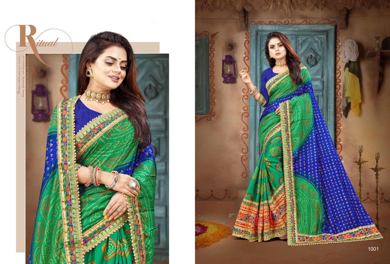Moss Chiffon Half Bhandani With Heavy Embroidery Squence Work By Karina