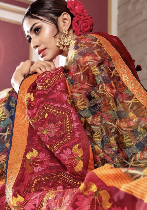 Poshak By Sangam 1001 Series Fancy Party Wear Kota Silk Emb Saree Collection Wholesaler Surat