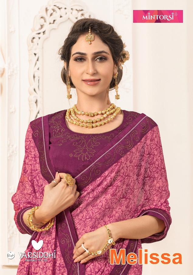 Melissa By Mintorsi Varsiddhi 6901 Series Fancy Party Wear Georgette Chiffon Saree Wholesaler Surat