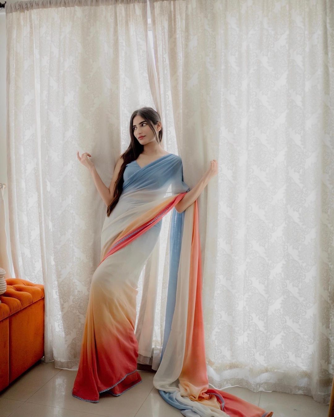Soft Chinnon With Multi Colour Strip Saree By Alia Bhatt Ki Prem Kahani