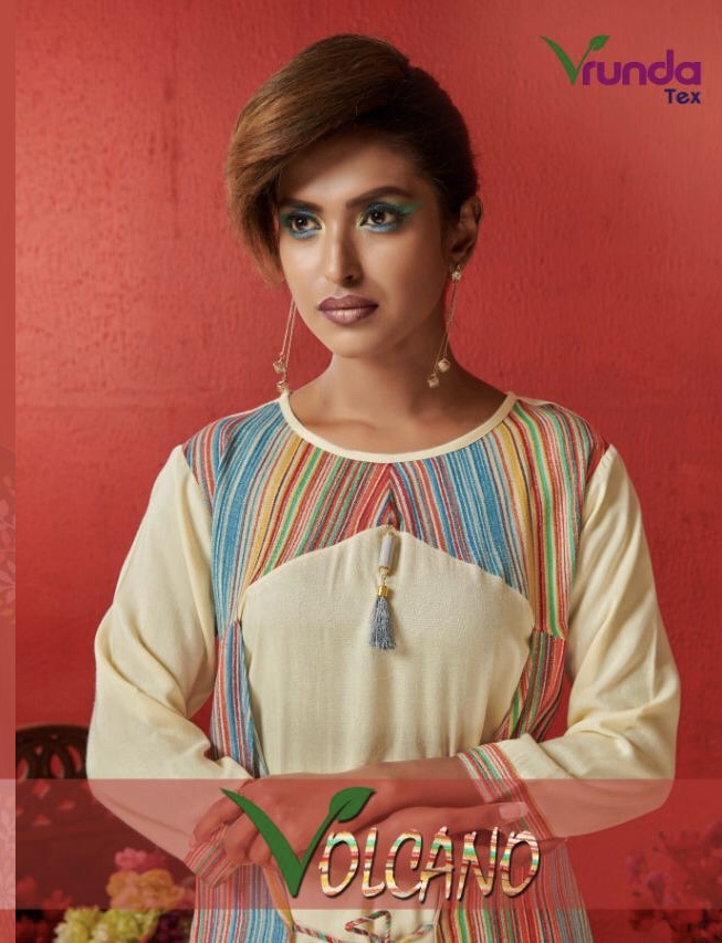 Volcano By Vrunda Tex 1051 Series Fancy Heavy Reyon Printed Kurti Collection Wholesaler Surat