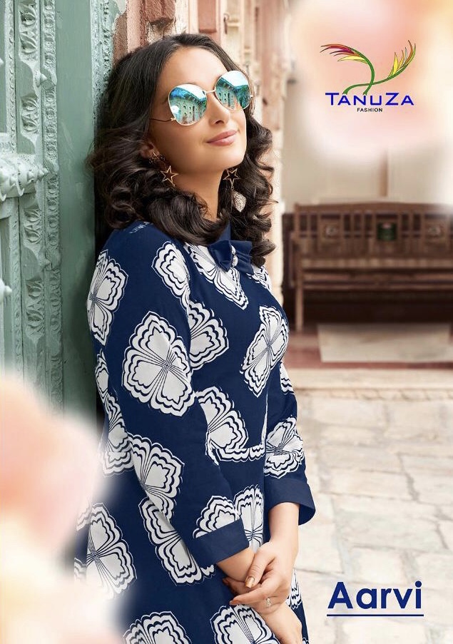 Aarvi By Tanuja 342 Series Fancy Reyon Printed Kurti Collection Wholesale Dealer Surat