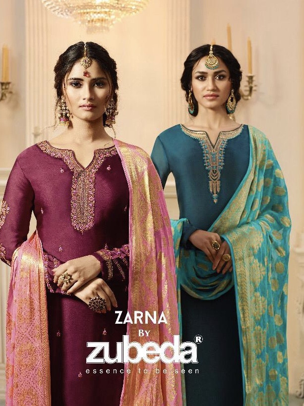 Zarna By Zubeda 15301 Series Deaigner Satin Georgette Sarara Suit Collection Wholesale Dealer Surat
