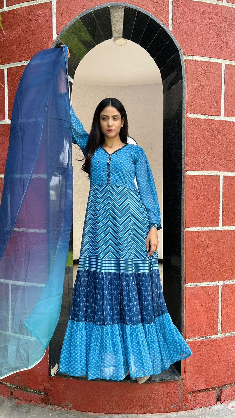 Designer Layered Pannel Gown With Dupatta