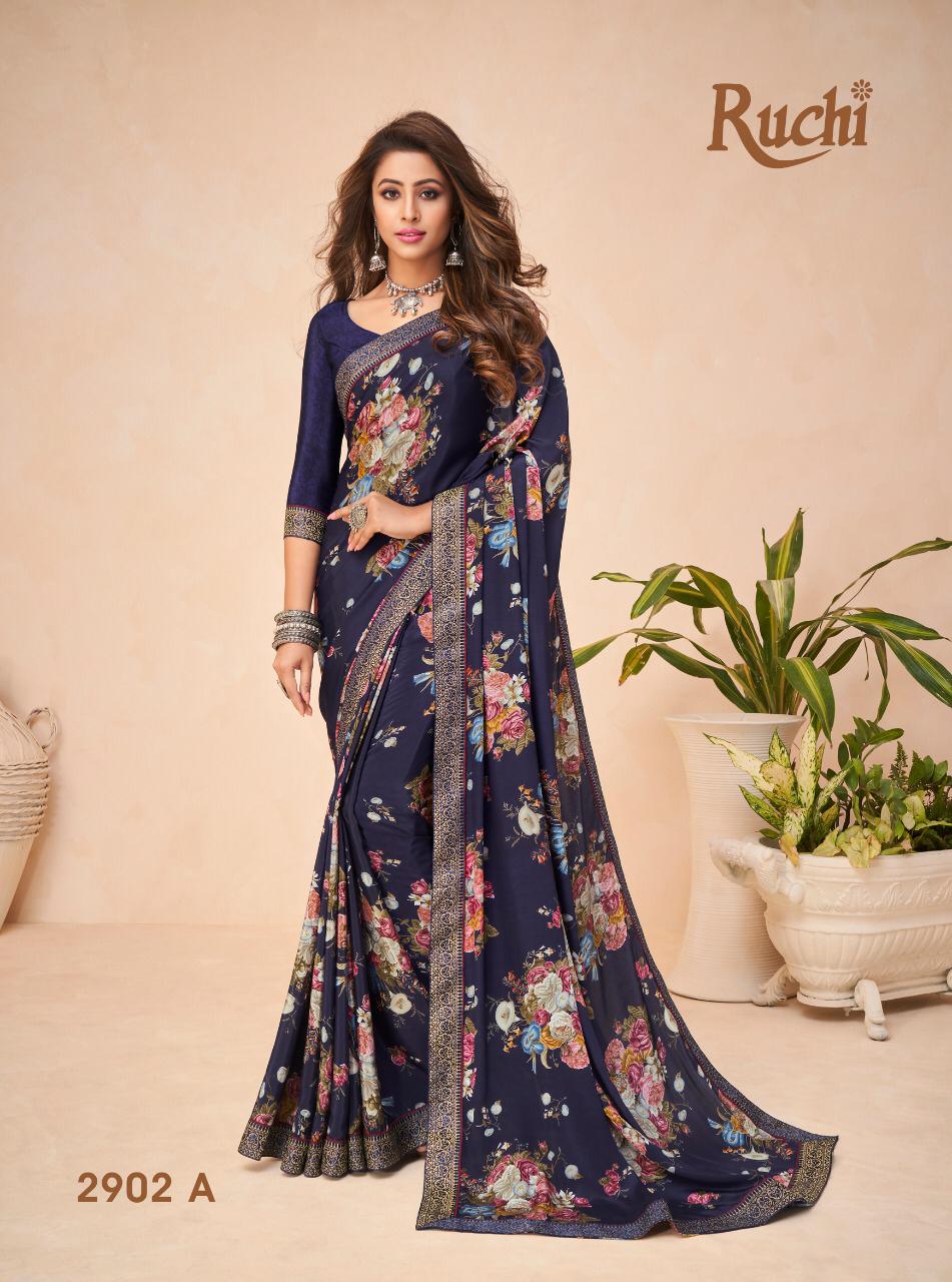 Golden Touch Ruchi Sarees 2901a Series Fancy Crepe Printed Sarees Collection Wholesaler Surat