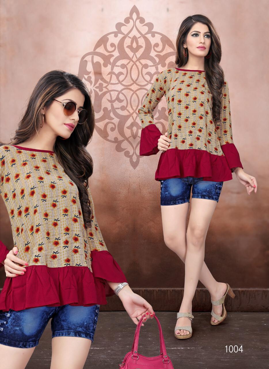 Shayrana By Vrunda Tex 1001 Series Fancy Reyon Shor Top Collection Wholesale Dealer Surat