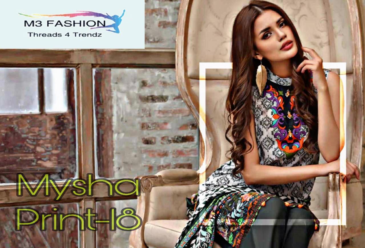 Mysha Print Vol 18 By M3 Fashion 5001 Series Fancy Butter Cotton Satin Printed Suit Catlog Wholesale...