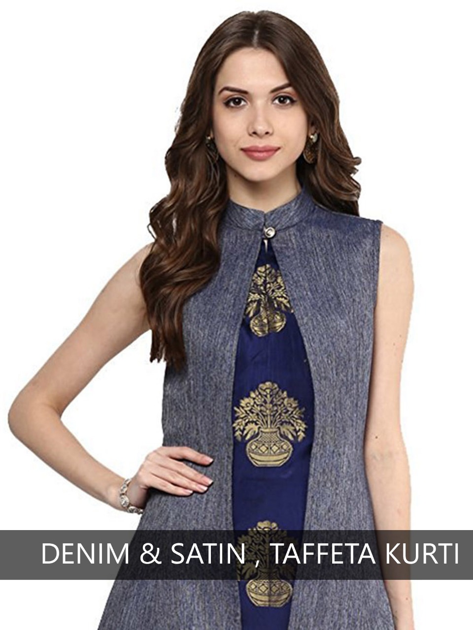 Denim And Satin Tafeta Kurti Fancy Designer Kurti Collection Wholesaler Surat