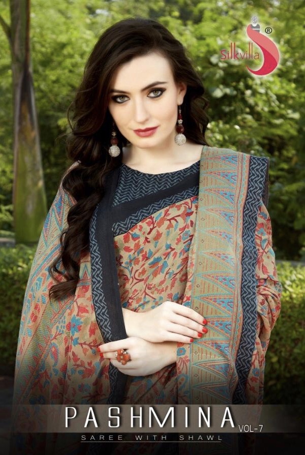 Pashmina Vol 7 By Silk Villa 7001 Series Fancy Pashmina Printed Saree With Shawl Collection Wholesal...