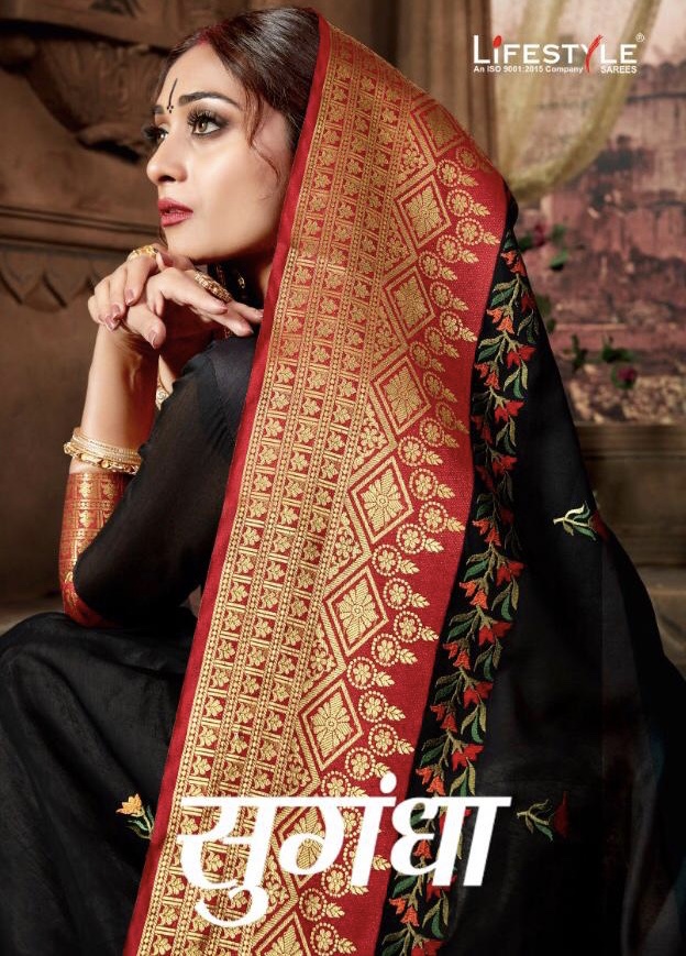 Sugandh By Lifestyle 54981 Series Fancy Party Wear Saree Catlog Wholesaler Surat