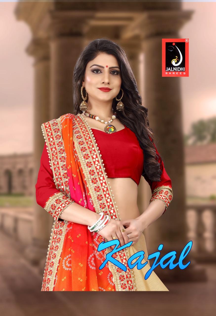 Kajal By Jalnidhi 5001 Series Fancy Moss Chiffon Bandhni Printed Saree Collection Wholesale Dealer S...