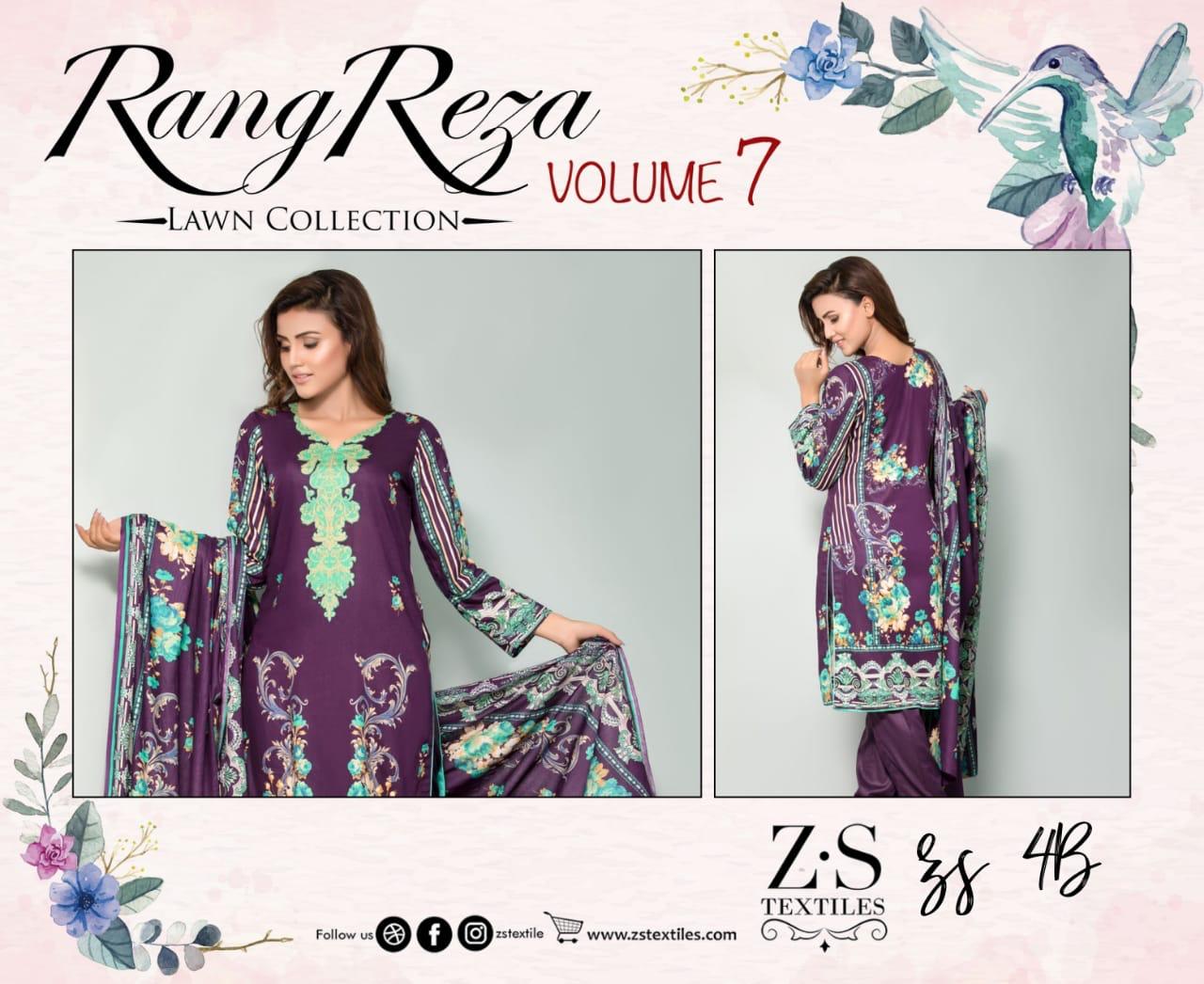 Rangreza Vol 7 Lawn Collection By Zs Textiles 1a Series Fancy Printed Lawn Suit Catlog Wholesaler Su...