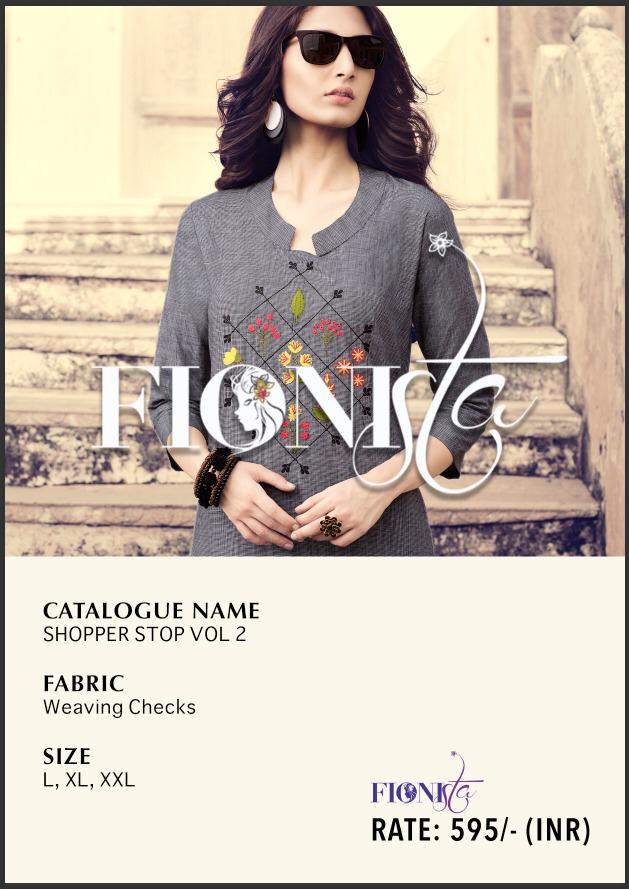 Shopper Stop Vol 2 By Fionista 1081 Series Fancy Weaving Checks Kurti Collection Wholesaler Surat