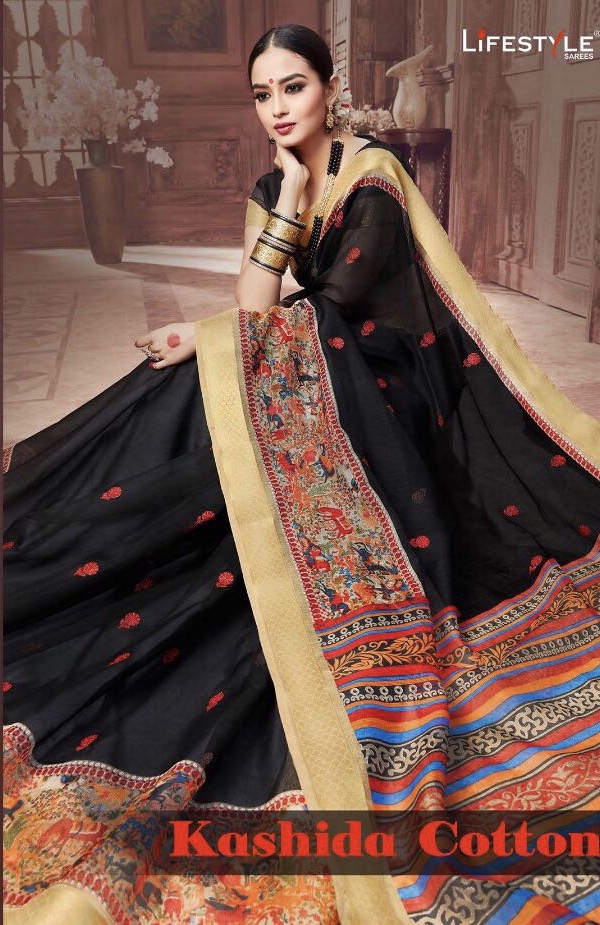 Lifestyle Kashida Cotton 53721 Series Cotton Print Work Sari