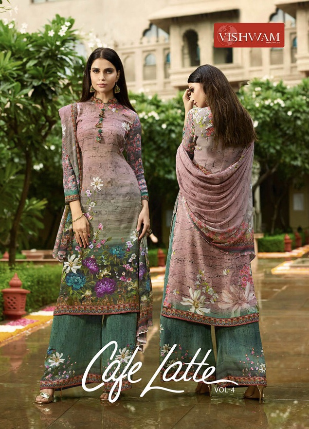 Cafe Latte Vol 4 By Vishwam 1032 Series Fancy Premium Crepe Suit Catlog Wholesale Dealer Surat